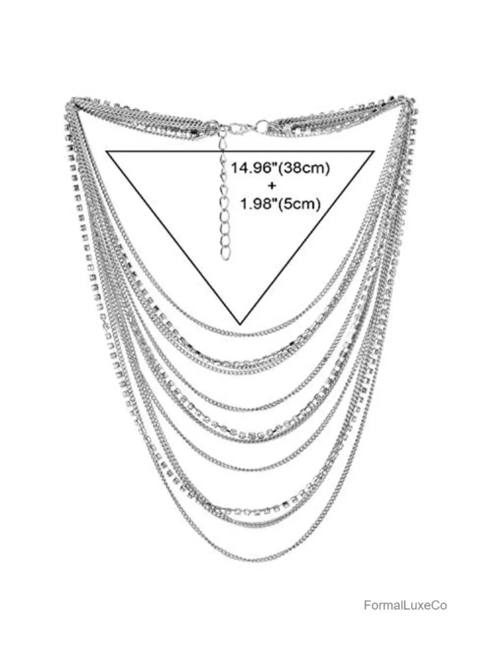 Waterfall Multi-Strand Chain Statement Collar Necklace with Rhinestones for